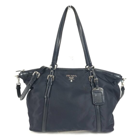 PRADA logo Bag Tote Bag Crossbody 2WAY Bag Shoulder Bag Leather / Nylon Navy - Picture 1 of 16